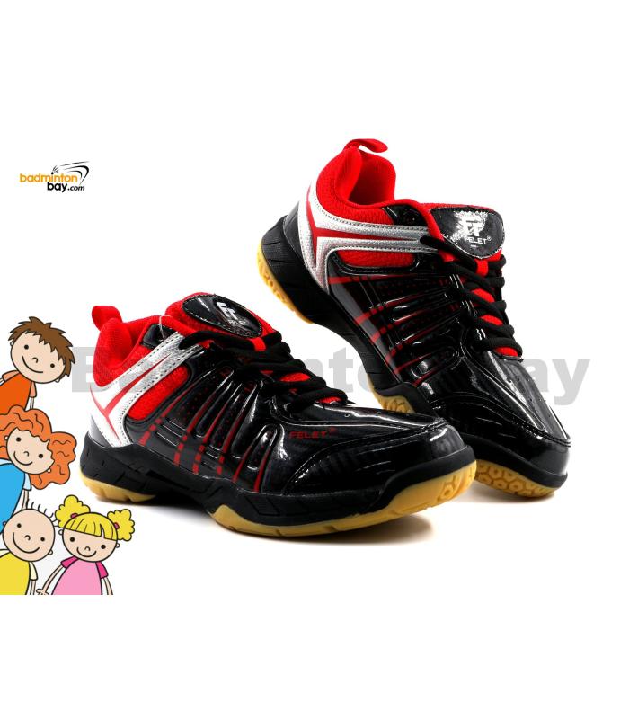 Felet - FT BS 34 Black Red Badminton Court Shoes For KIDS